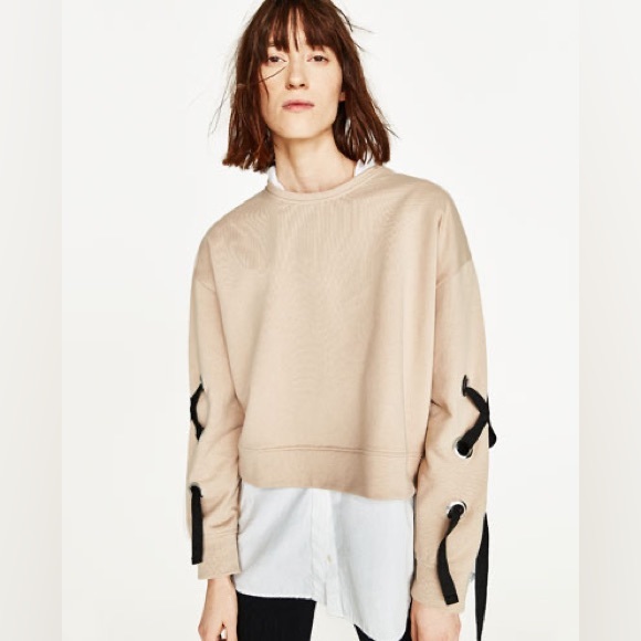 Zara ribbon cropped sweatshirt - Picture 2 of 8